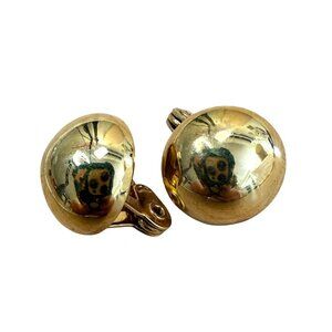 Vintage Monet Gold-Tone Clip-On Dome Earrings 1 Inch Round Shiny Finish Mid-Cent